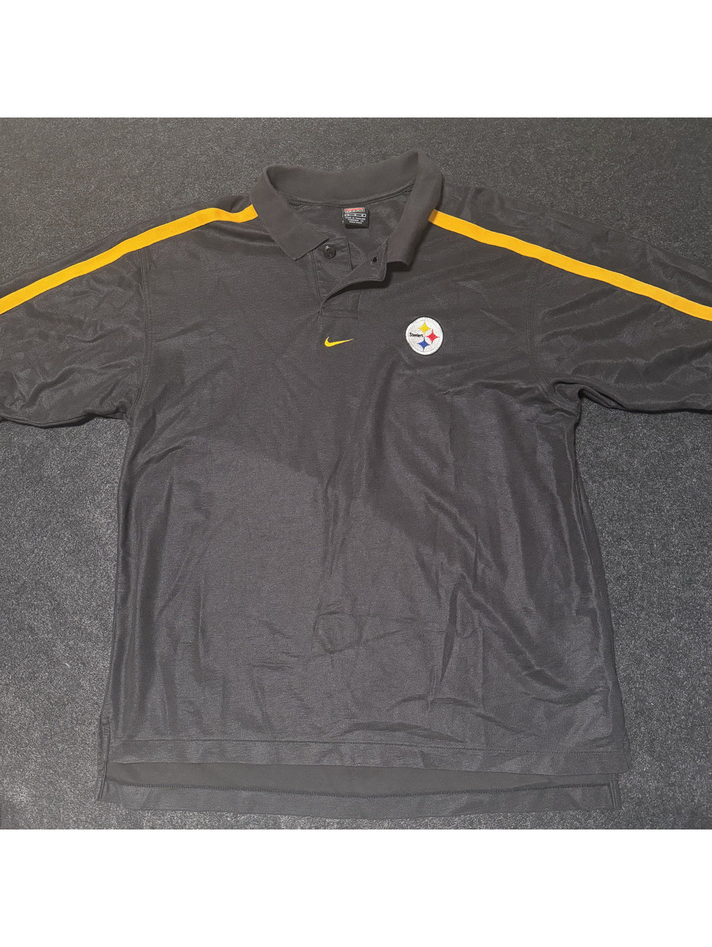 Vintage Nike Pittsburgh Steelers Polo Shirt Large Y2K Swoosh Black Gold NFL